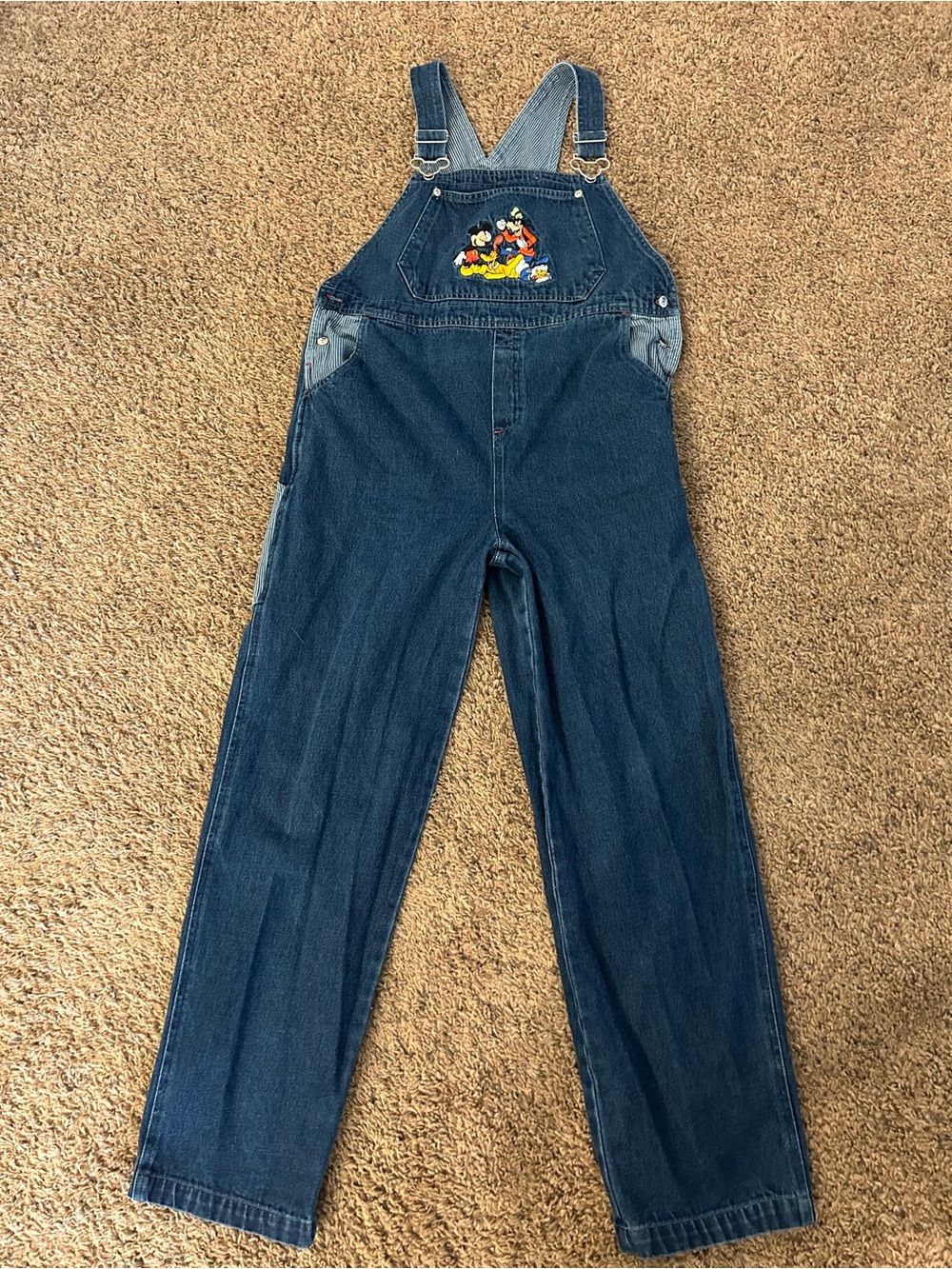 Vintage Walt Disney world kids overalls denim size XL embroidered Mickey goofy